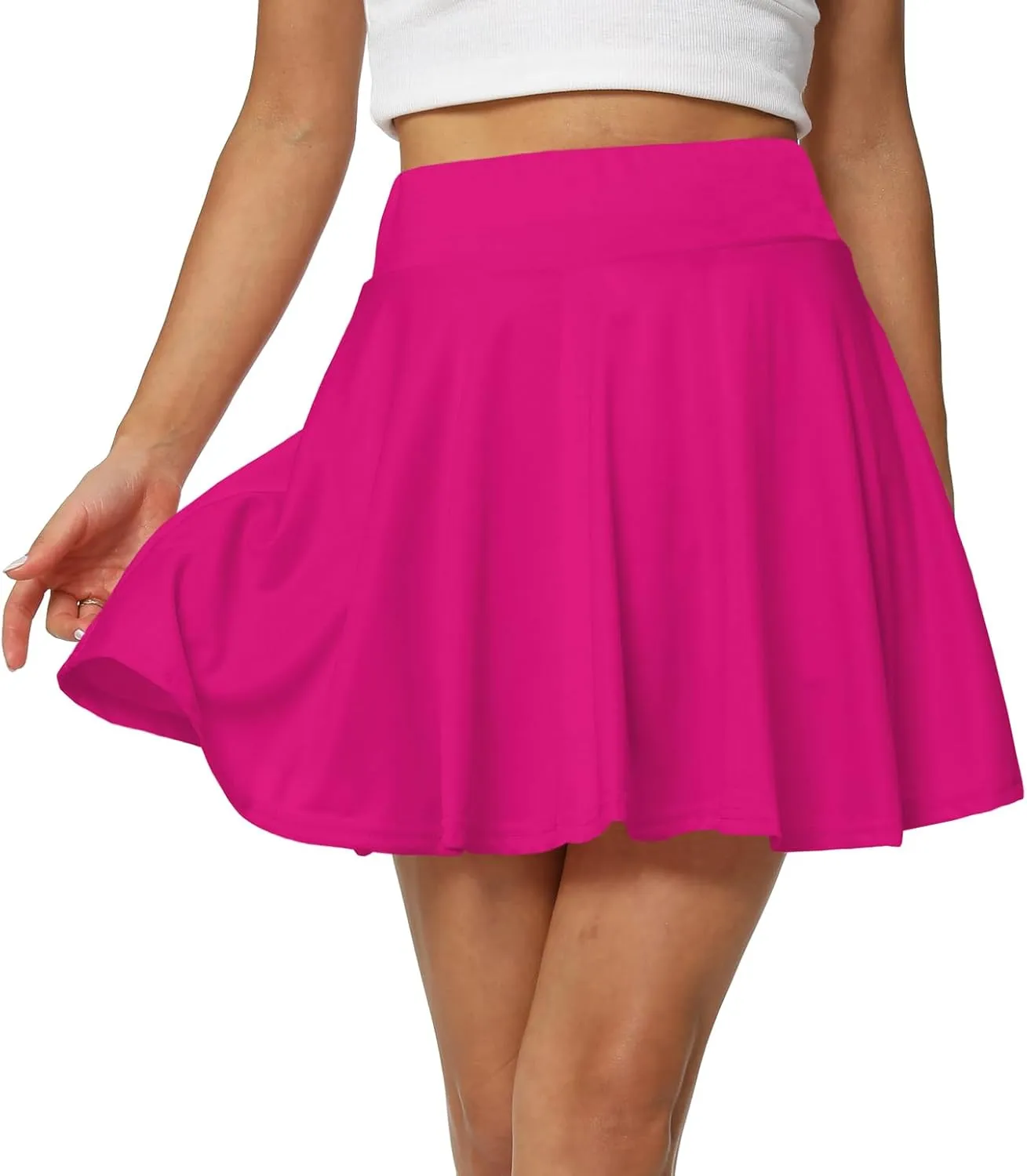 Afibi Women's Casual Basic Versatile Flared Pleated Mini Skater Skirt with Shorts