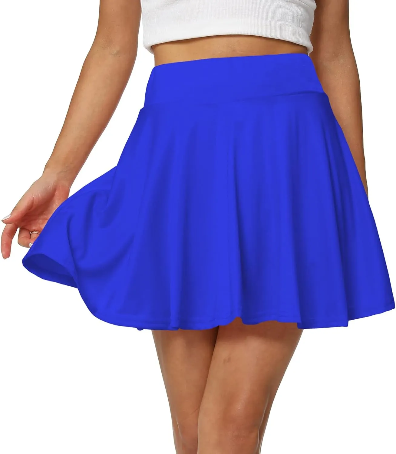 Afibi Women's Casual Basic Versatile Flared Pleated Mini Skater Skirt with Shorts
