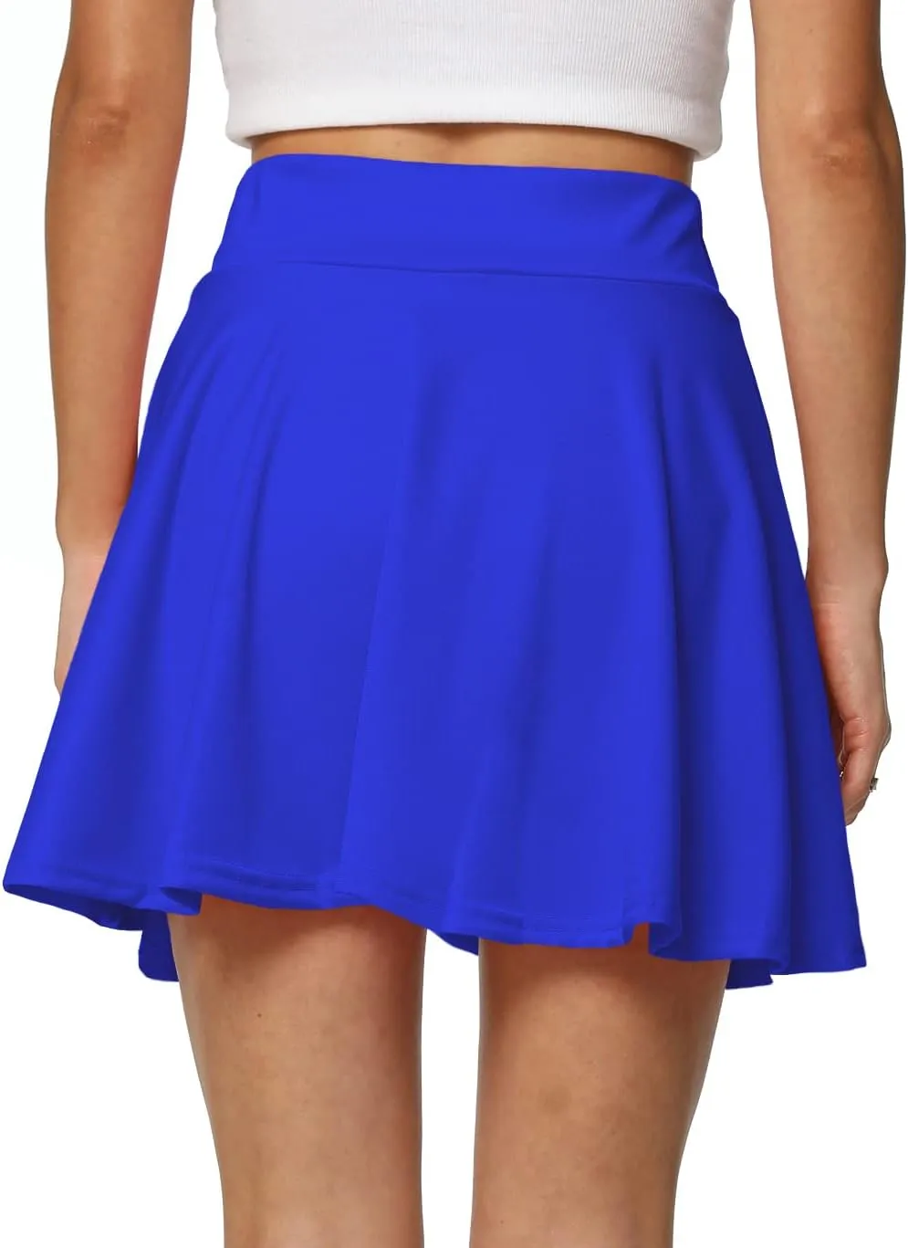 Afibi Women's Casual Basic Versatile Flared Pleated Mini Skater Skirt with Shorts