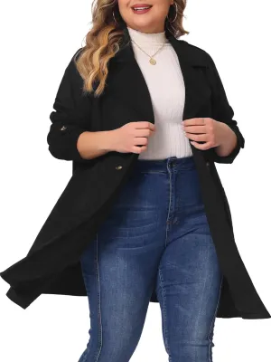 Agnes Orinda Plus Size Trench Coats for Women Faux Suede Jackets Notched Lapel Double Breasted Coat Jacket