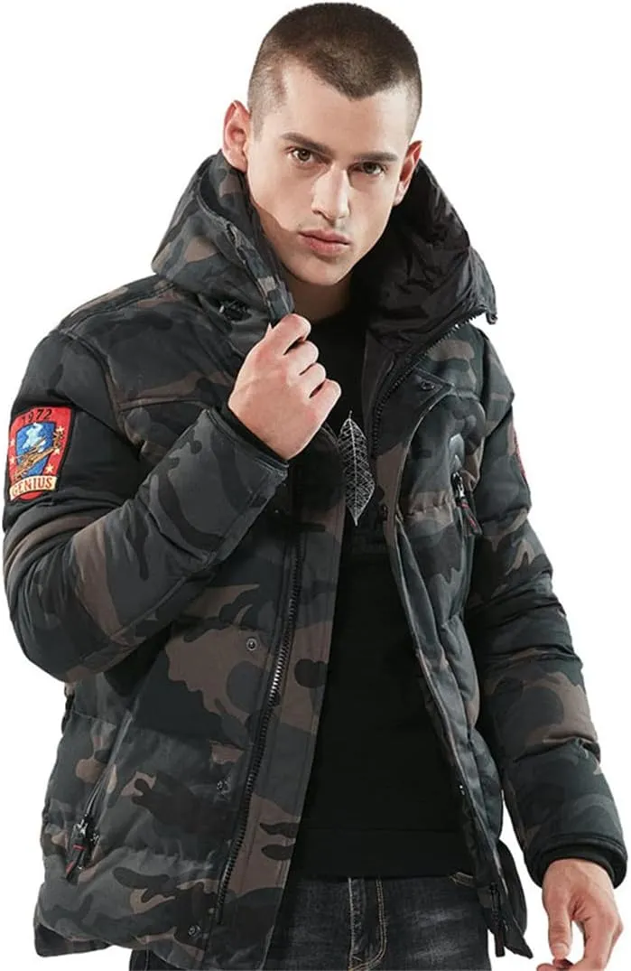Alloaone Men Camouflage Cotton-Padded Jacket Winter Bomber Warm Thicken Coats Business Pocket Famous Military Armygreen