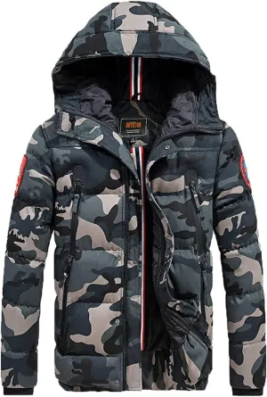 Alloaone Men Camouflage Cotton-Padded Jacket Winter Bomber Warm Thicken Coats Business Pocket Famous Military Armygreen