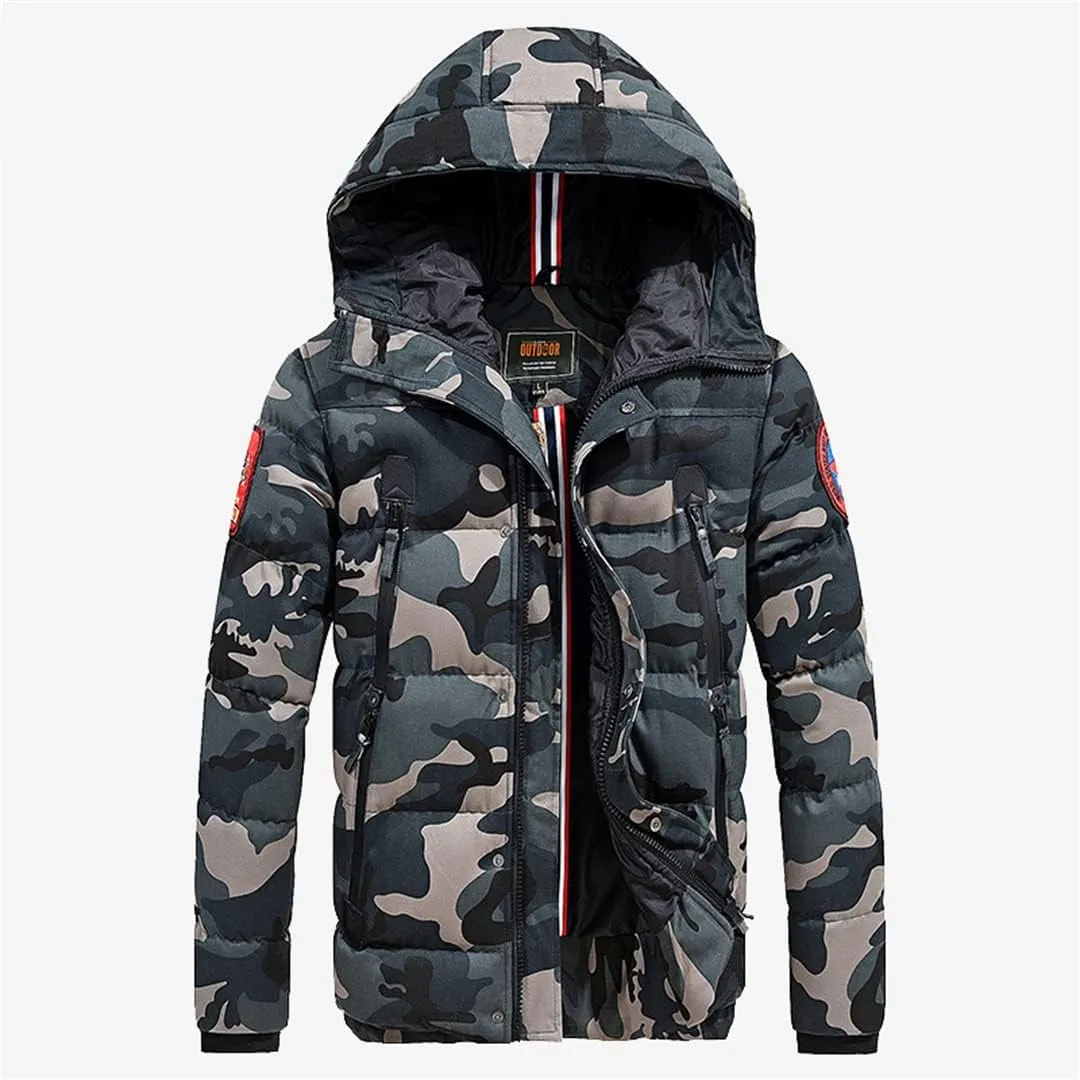 Alloaone Men Camouflage Cotton-Padded Jacket Winter Bomber Warm Thicken Coats Business Pocket Famous Military Armygreen