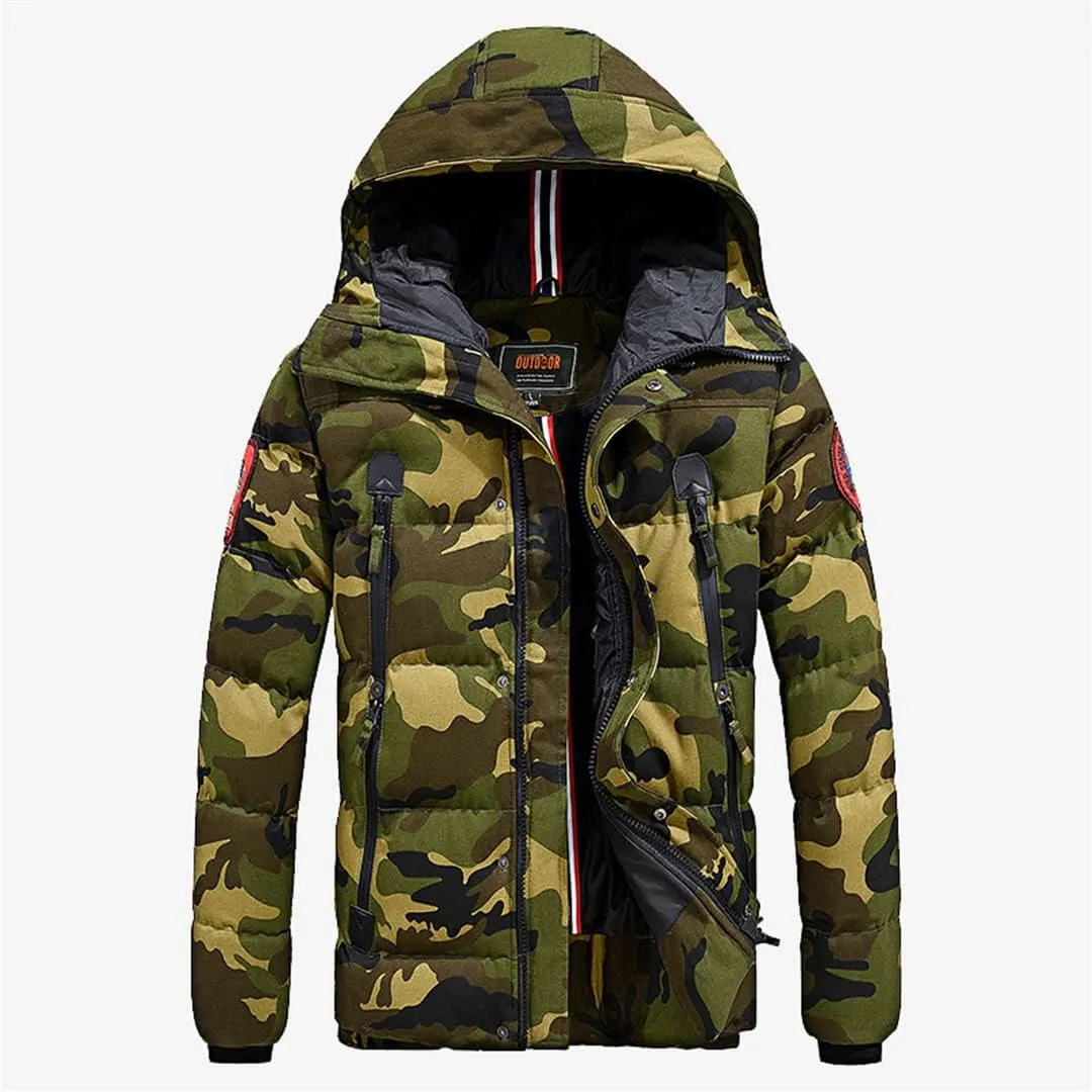Alloaone Men Camouflage Cotton-Padded Jacket Winter Bomber Warm Thicken Coats Business Pocket Famous Military Armygreen