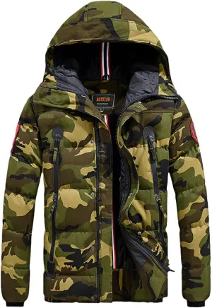 Alloaone Men Camouflage Cotton-Padded Jacket Winter Bomber Warm Thicken Coats Business Pocket Famous Military Armygreen