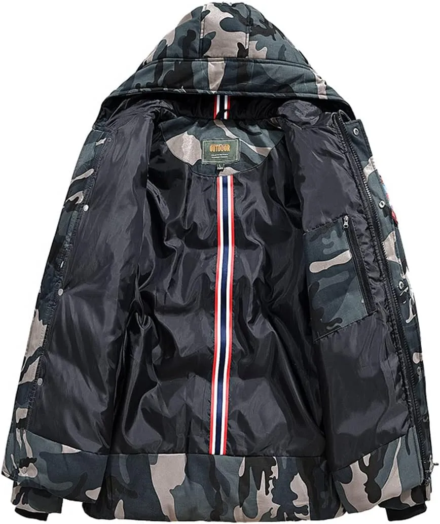 Alloaone Men Camouflage Cotton-Padded Jacket Winter Bomber Warm Thicken Coats Business Pocket Famous Military Armygreen
