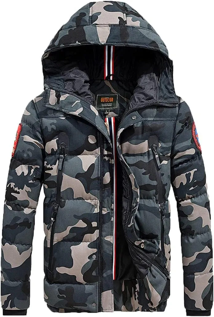 Alloaone Men Camouflage Cotton-Padded Jacket Winter Bomber Warm Thicken Coats Business Pocket Famous Military Armygreen