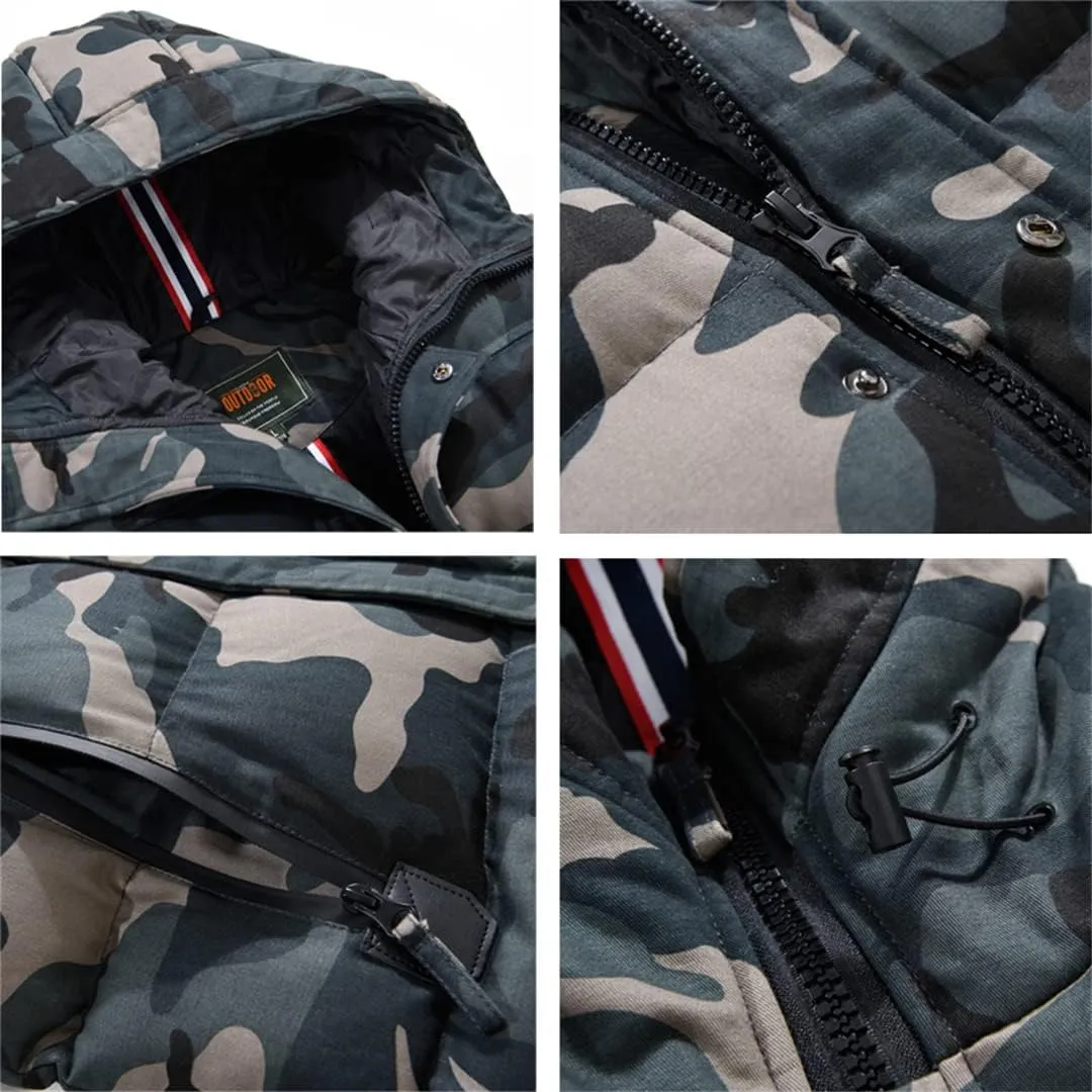 Alloaone Men Camouflage Cotton-Padded Jacket Winter Bomber Warm Thicken Coats Business Pocket Famous Military Armygreen
