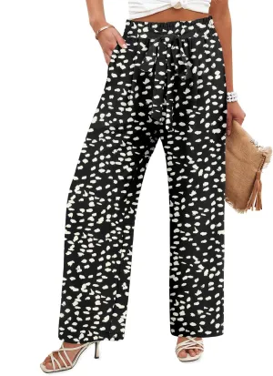 Angerella Womens Wide Leg Pants High Elastic Waist Adjustable Knot Casual Flowy Trousers Business Work Pants with Pockets