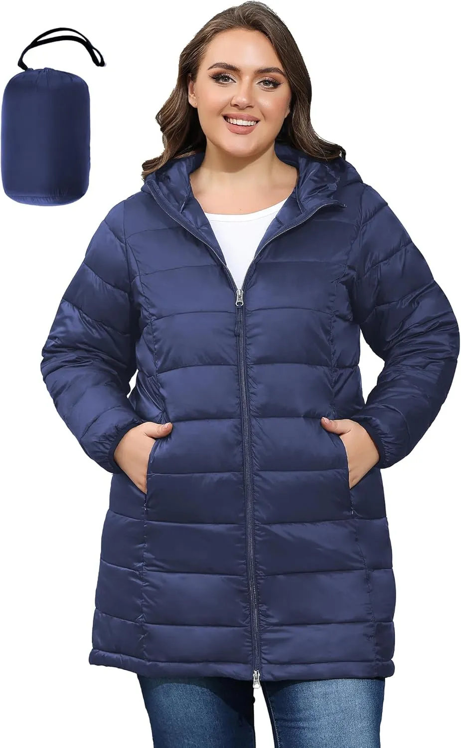 ANOTHER CHOICE Women's Packable Puffer Jacket, Hooded Lightweight Quilted Coat(Plus Size 1X-6X)