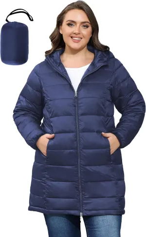 ANOTHER CHOICE Women's Packable Puffer Jacket, Hooded Lightweight Quilted Coat(Plus Size 1X-6X)