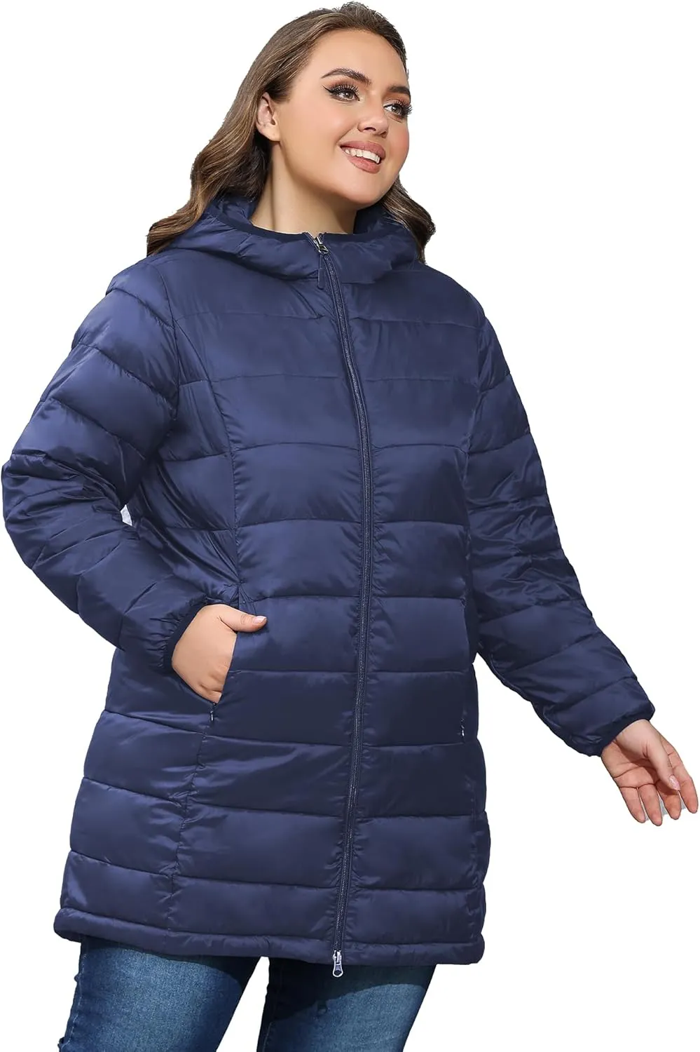 ANOTHER CHOICE Women's Packable Puffer Jacket, Hooded Lightweight Quilted Coat(Plus Size 1X-6X)