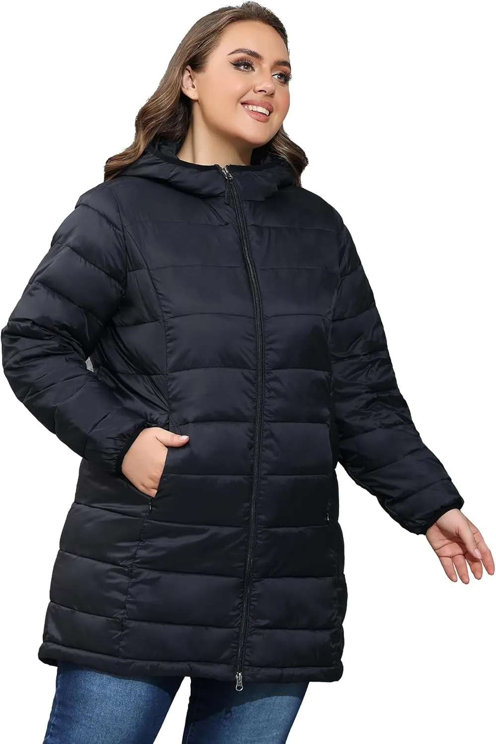 ANOTHER CHOICE Women's Packable Puffer Jacket, Hooded Lightweight Quilted Coat(Plus Size 1X-6X)