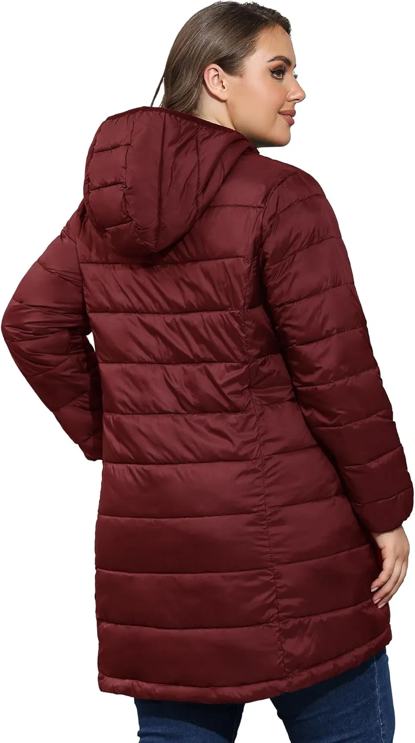 ANOTHER CHOICE Women's Packable Puffer Jacket, Hooded Lightweight Quilted Coat(Plus Size 1X-6X)