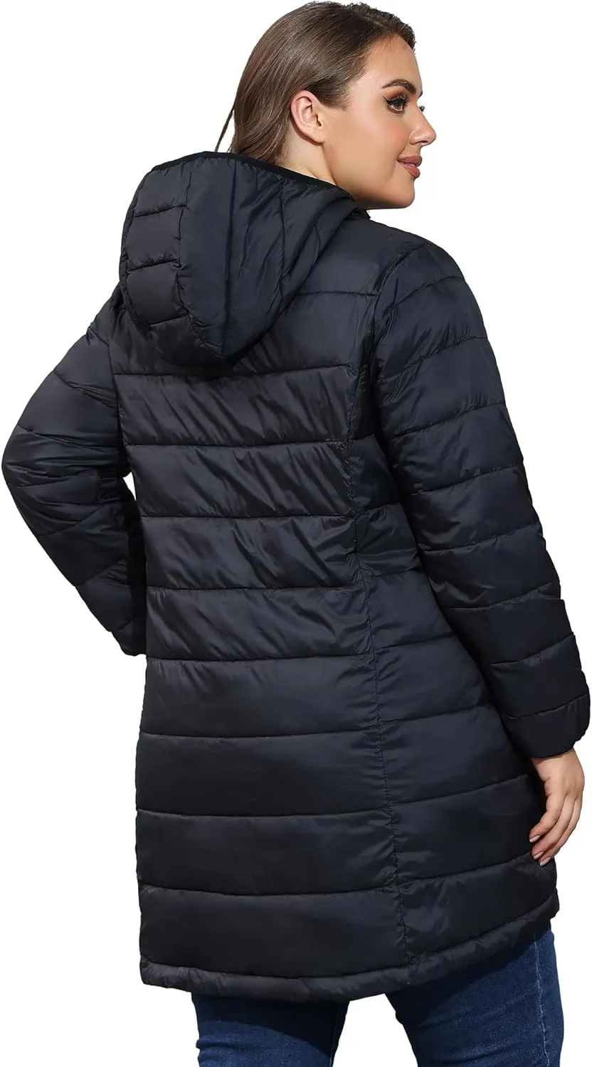 ANOTHER CHOICE Women's Packable Puffer Jacket, Hooded Lightweight Quilted Coat(Plus Size 1X-6X)