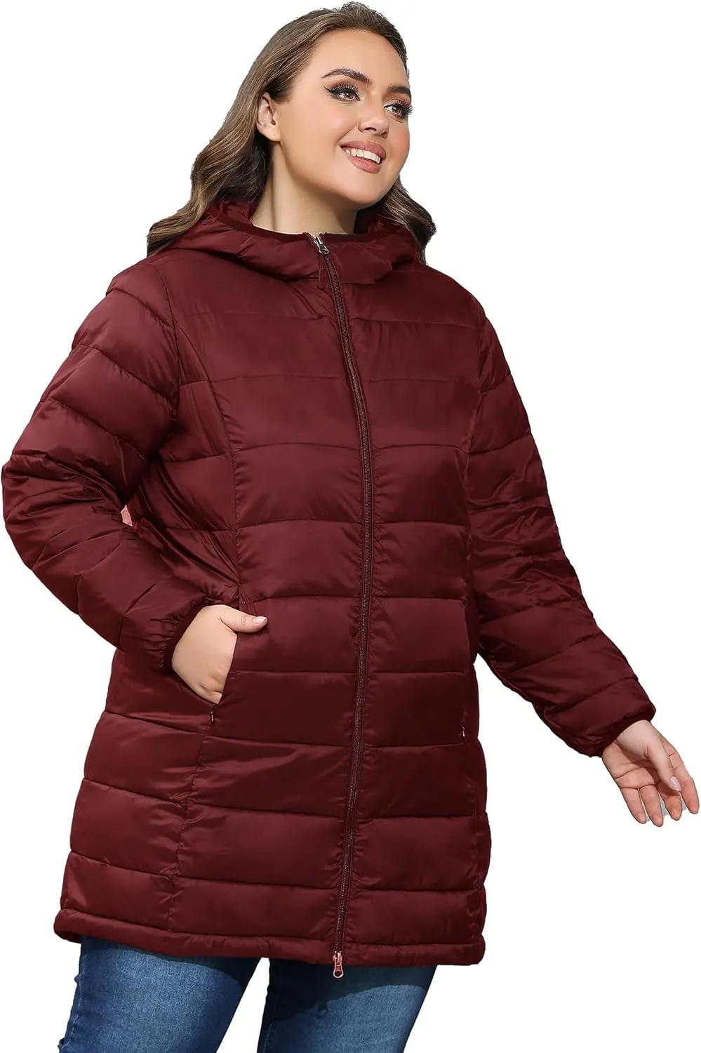 ANOTHER CHOICE Women's Packable Puffer Jacket, Hooded Lightweight Quilted Coat(Plus Size 1X-6X)