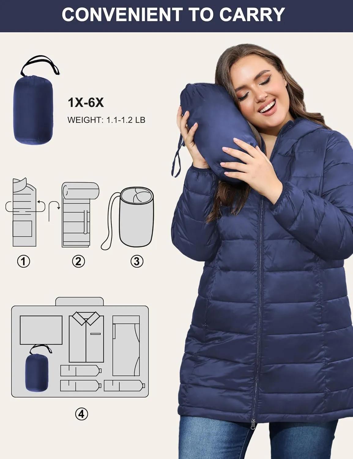 ANOTHER CHOICE Women's Packable Puffer Jacket, Hooded Lightweight Quilted Coat(Plus Size 1X-6X)