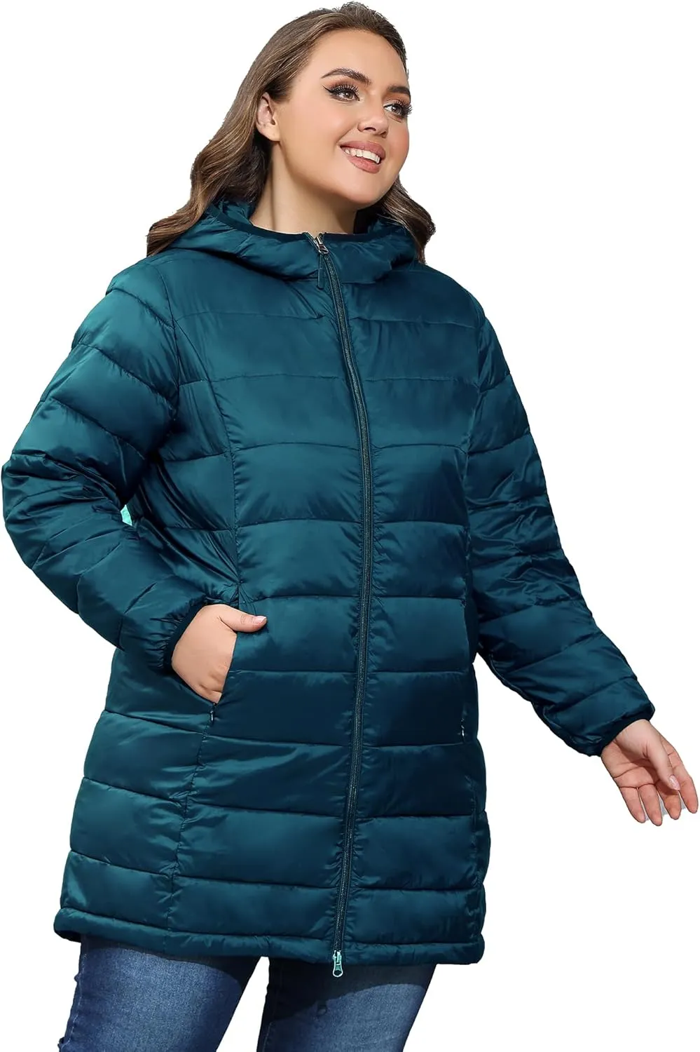 ANOTHER CHOICE Women's Packable Puffer Jacket, Hooded Lightweight Quilted Coat(Plus Size 1X-6X)