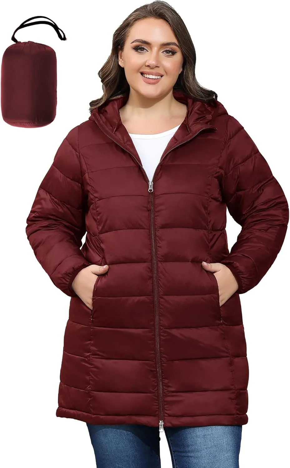 ANOTHER CHOICE Women's Packable Puffer Jacket, Hooded Lightweight Quilted Coat(Plus Size 1X-6X)