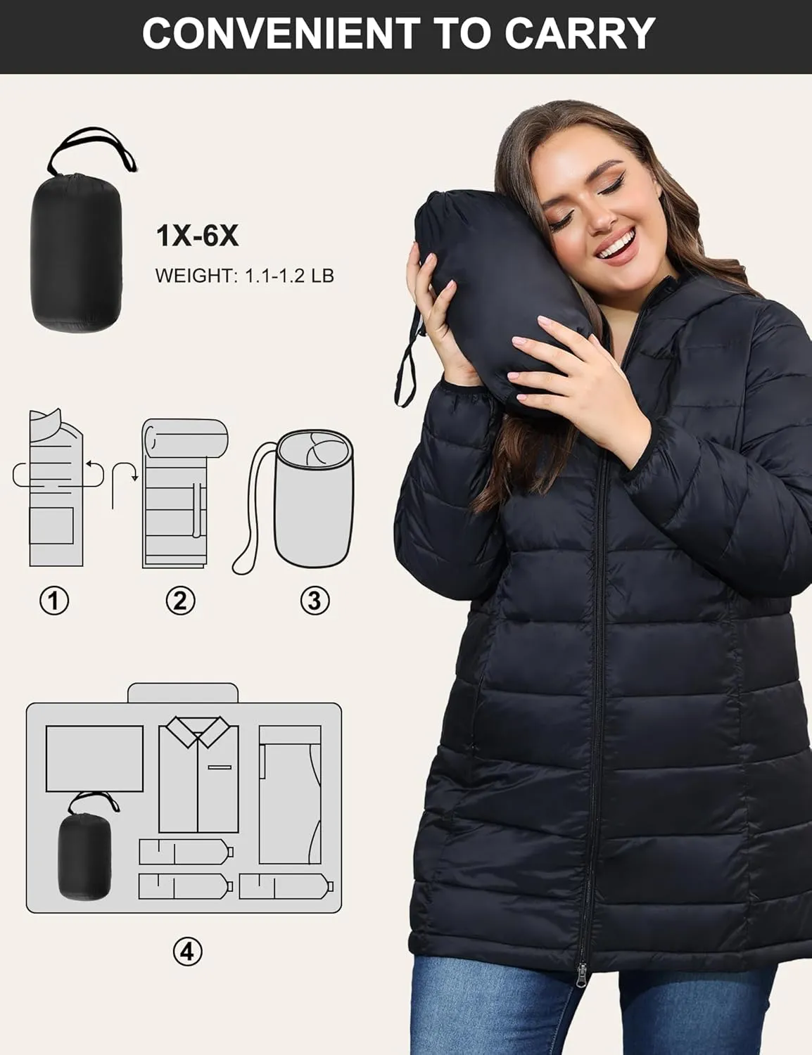 ANOTHER CHOICE Women's Packable Puffer Jacket, Hooded Lightweight Quilted Coat(Plus Size 1X-6X)