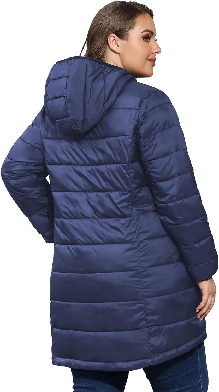 ANOTHER CHOICE Women's Packable Puffer Jacket, Hooded Lightweight Quilted Coat(Plus Size 1X-6X)