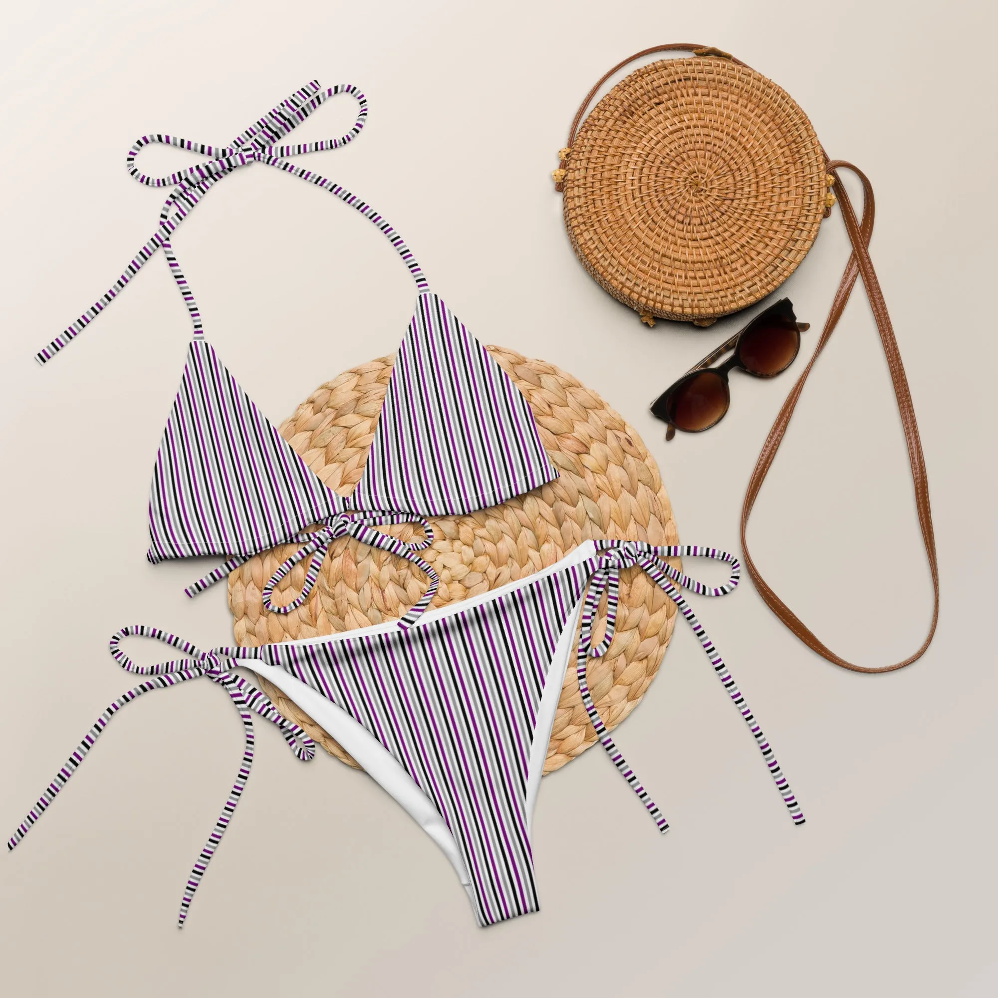 Asexual Striped String Bikini Top