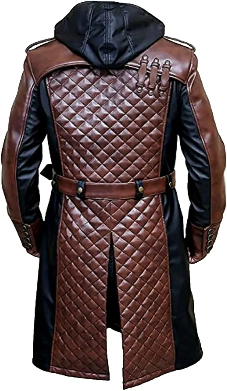 Assassins Gang Cred Black and Brown Men Trench Leather Long Coat