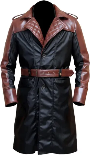 Assassins Gang Cred Black and Brown Men Trench Leather Long Coat