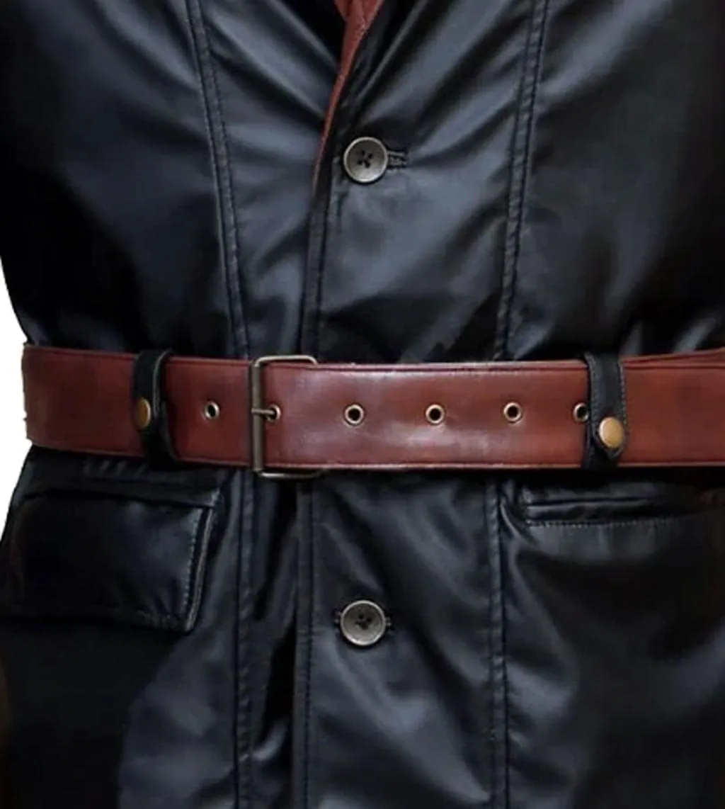 Assassins Gang Cred Black and Brown Men Trench Leather Long Coat