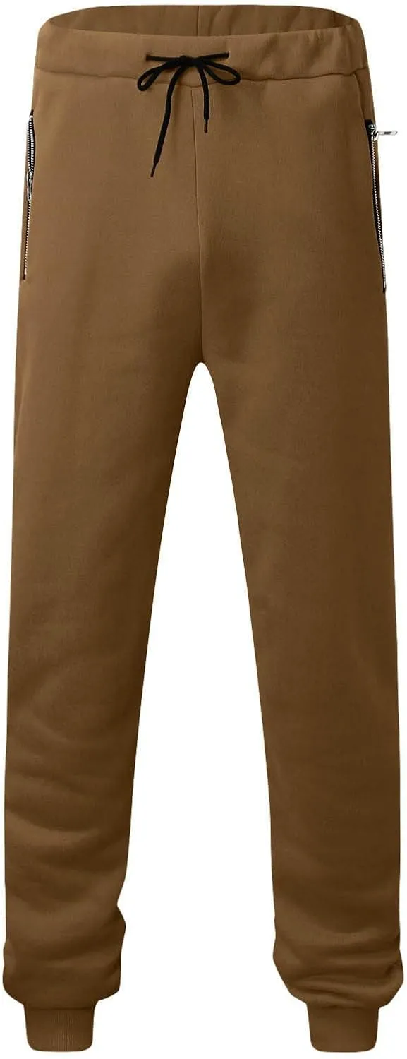 Aymnlox Mens Hiking Casual Pants Trendy Loose Fit Workout Chino Pants with Zip Pockets Drawstring Pants Elastic Waist Trouser