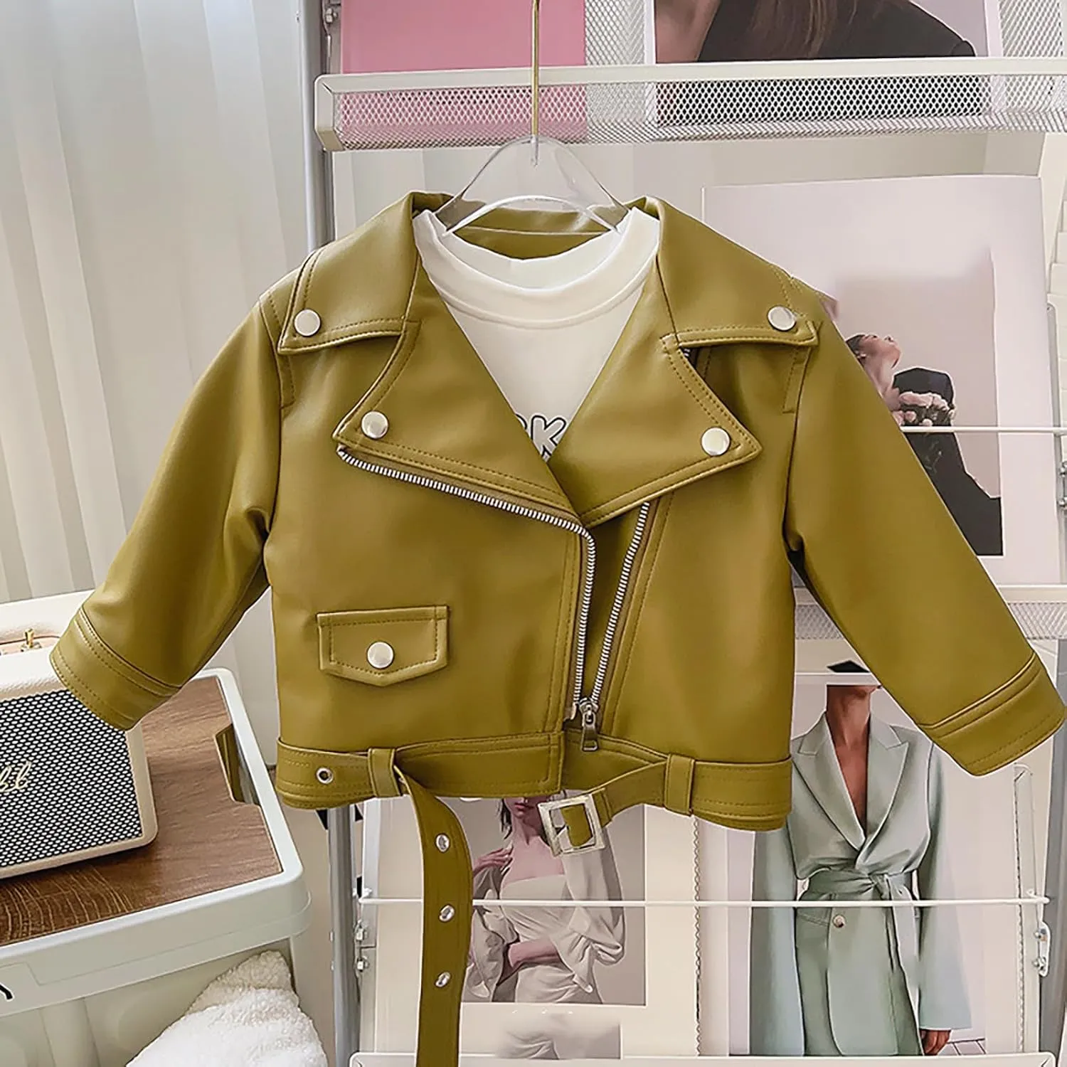 Baby Leather Motorcycle Jacket Coat Toddler Infant Zipper Fall Winter Solid Color Long Sleeve Outerwear Jackets