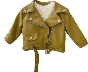 Baby Leather Motorcycle Jacket Coat Toddler Infant Zipper Fall Winter Solid Color Long Sleeve Outerwear Jackets