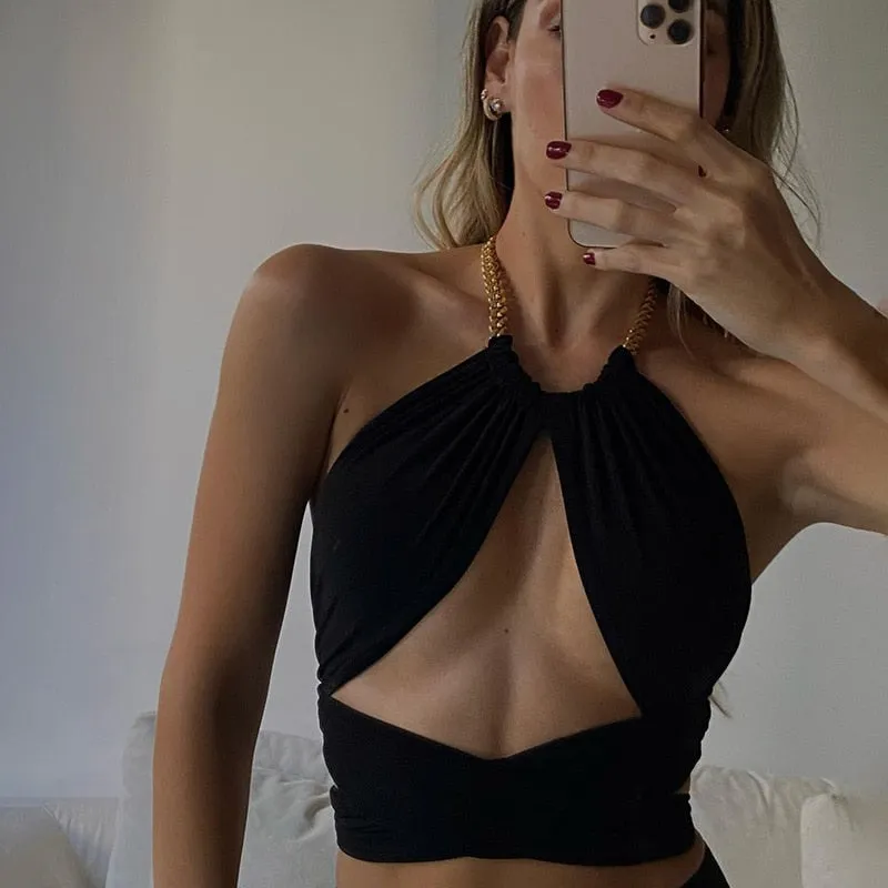 Bandage Sexy Chain Halter Crop Top