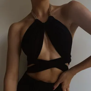 Bandage Sexy Chain Halter Crop Top