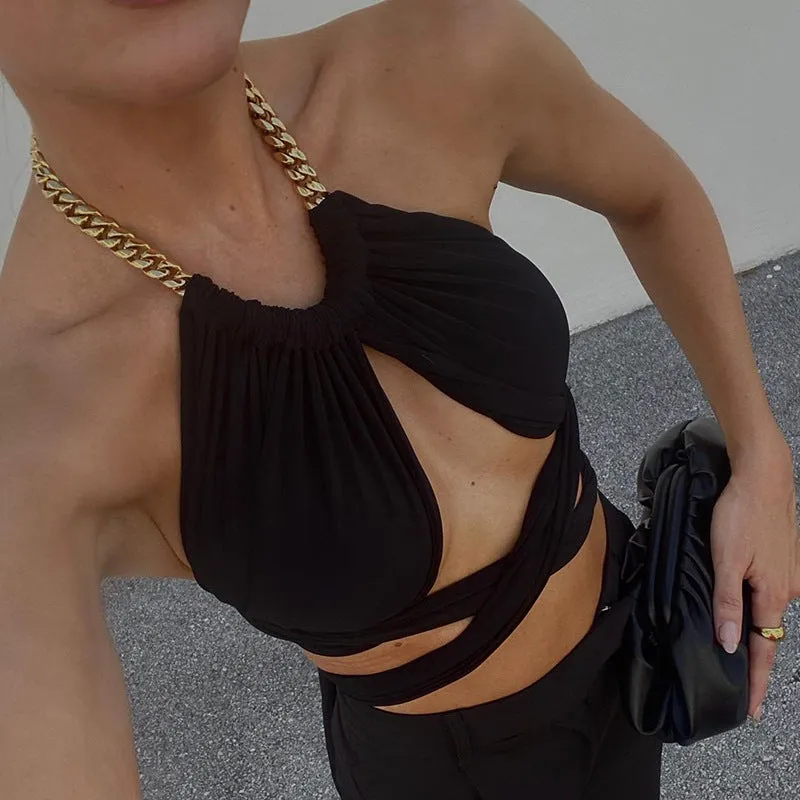 Bandage Sexy Chain Halter Crop Top