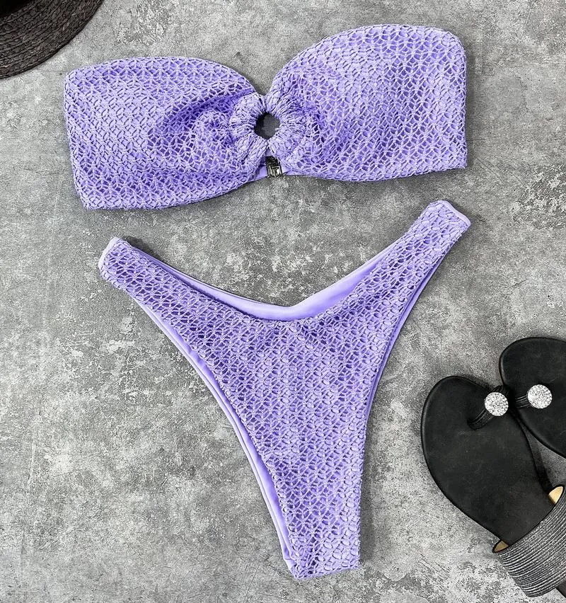 Bandeau Bikini Set Thong Strapless Bathing Suit