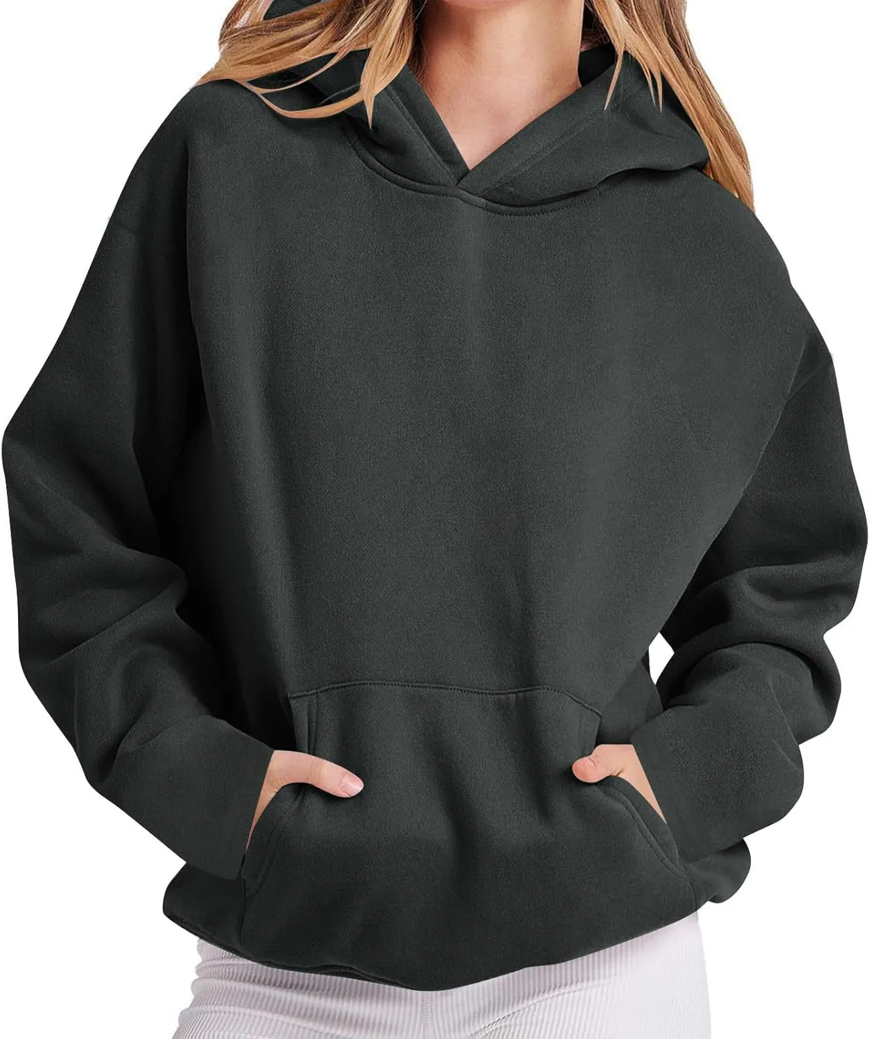 Basic Hoodies For Women Dressy Casual Loose Solid Hooded Sweatshirt With Pockets Fall Fashion Pullover Tops 2024