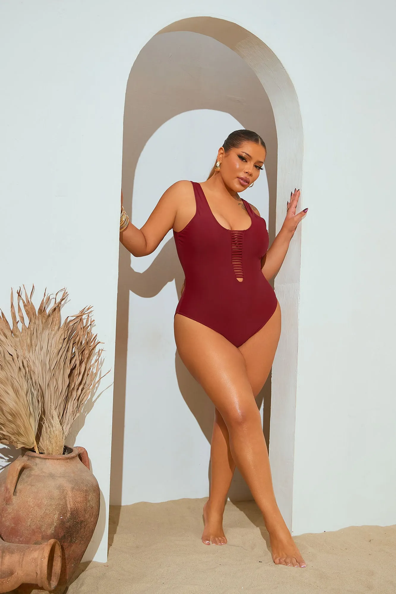 Beachy Vibes One Piece Swimsuit - Burgundy