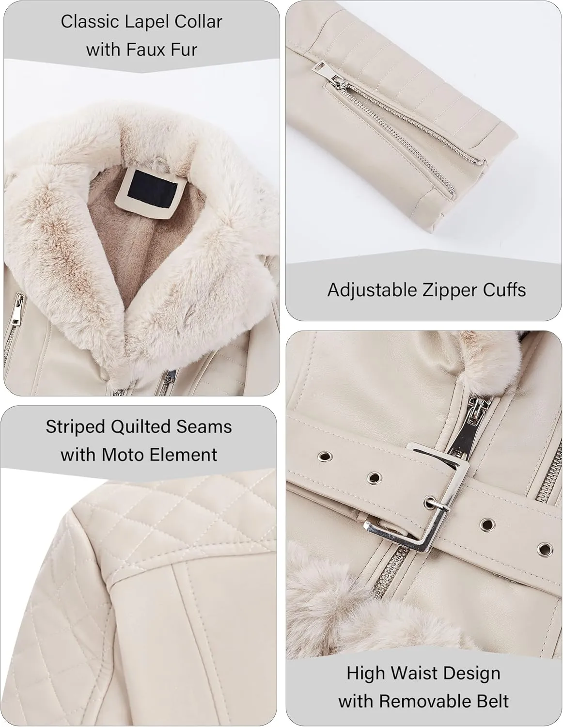 Bellivera Women Faux Suede Leather Jacket Moto Biker Coat Sherpa-Lined Outerwear with Detachable Belt