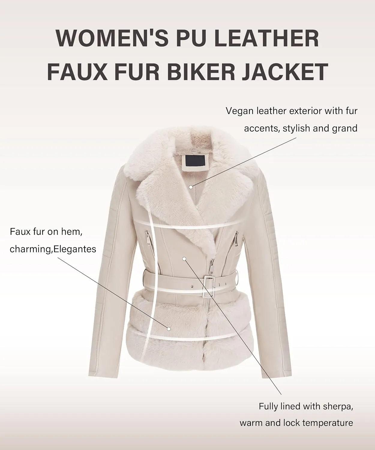 Bellivera Women Faux Suede Leather Jacket Moto Biker Coat Sherpa-Lined Outerwear with Detachable Belt