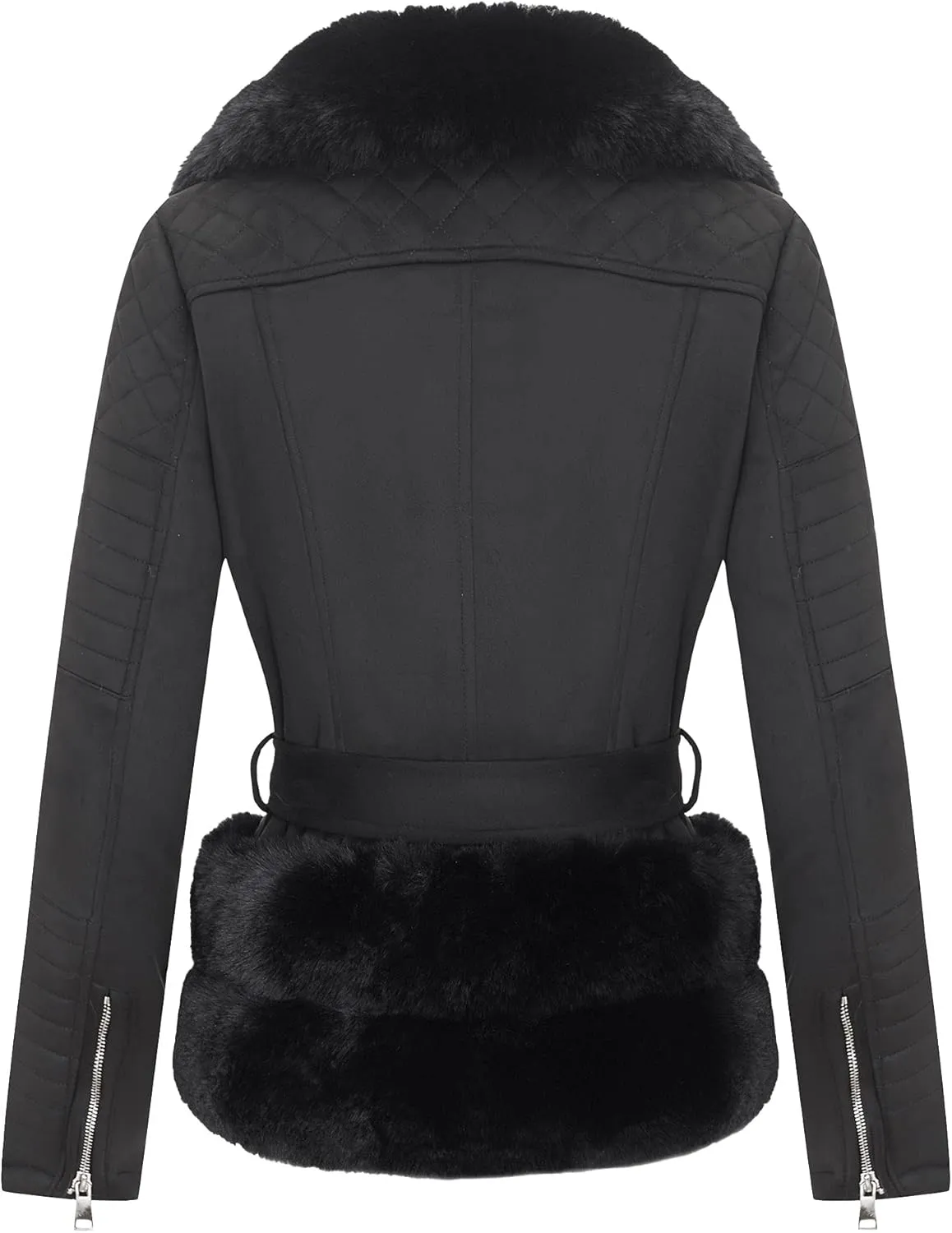 Bellivera Women Faux Suede Leather Jacket Moto Biker Coat Sherpa-Lined Outerwear with Detachable Belt
