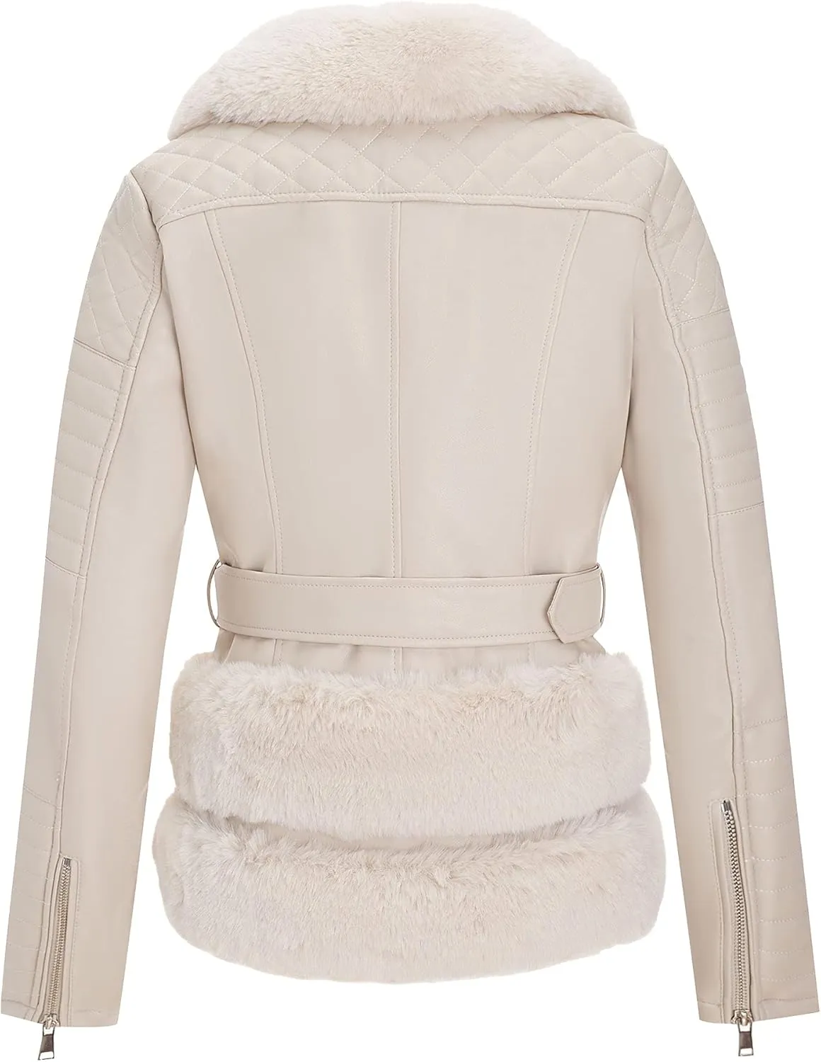 Bellivera Women Faux Suede Leather Jacket Moto Biker Coat Sherpa-Lined Outerwear with Detachable Belt