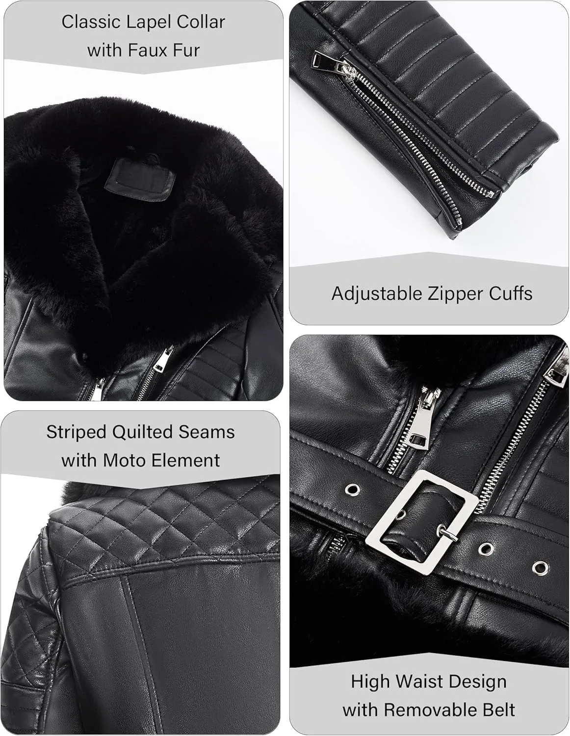 Bellivera Women Faux Suede Leather Jacket Moto Biker Coat Sherpa-Lined Outerwear with Detachable Belt