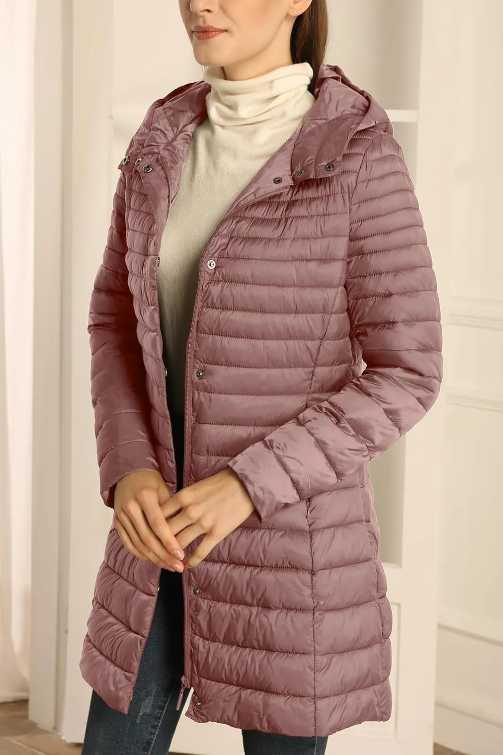 Bellivera Women's Quilted Lightweight Puffer Jacket, Winter Coats for Women Long Padded Bubble Coat