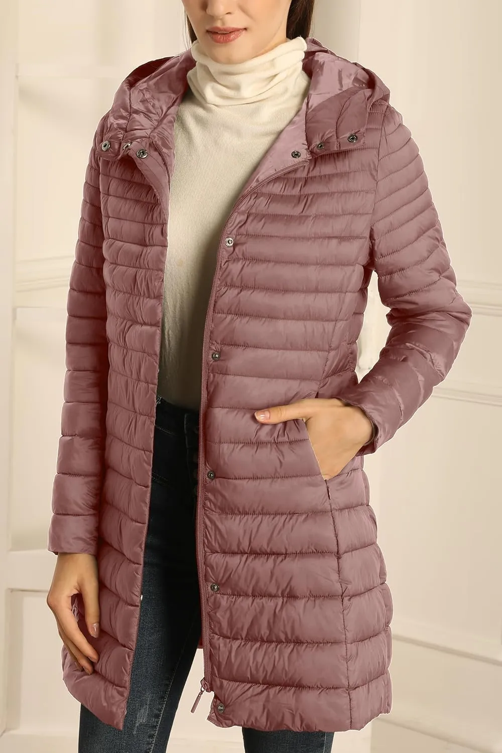 Bellivera Women's Quilted Lightweight Puffer Jacket, Winter Coats for Women Long Padded Bubble Coat