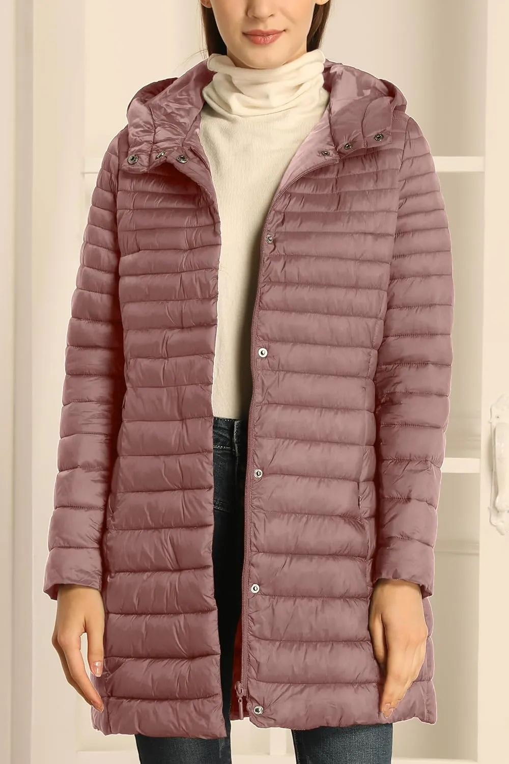 Bellivera Women's Quilted Lightweight Puffer Jacket, Winter Coats for Women Long Padded Bubble Coat
