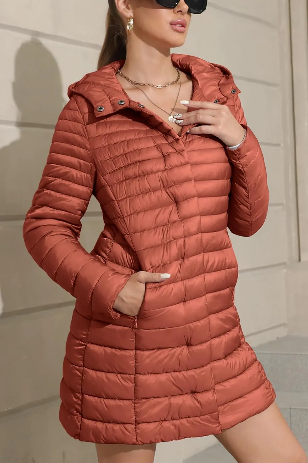 Bellivera Women's Quilted Lightweight Puffer Jacket, Winter Coats for Women Long Padded Bubble Coat