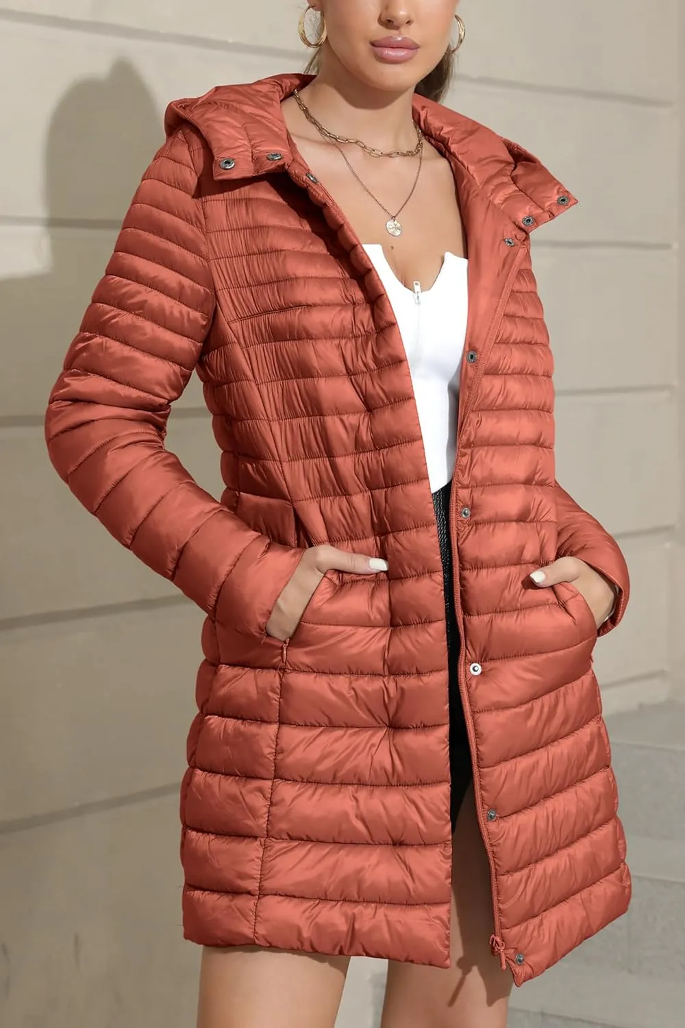 Bellivera Women's Quilted Lightweight Puffer Jacket, Winter Coats for Women Long Padded Bubble Coat