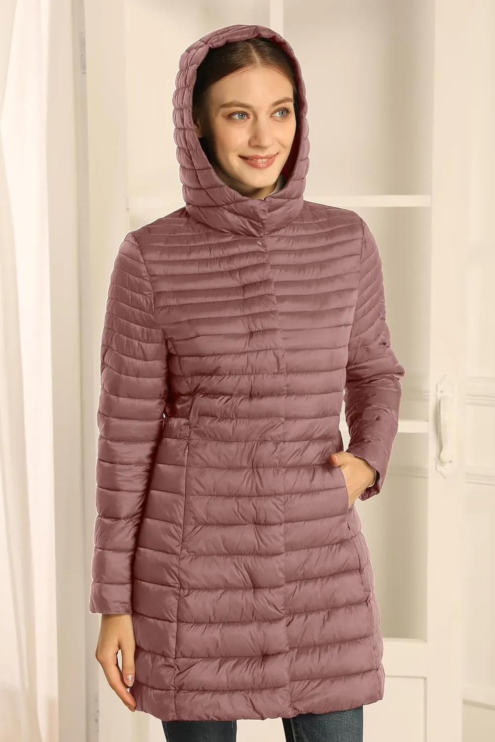 Bellivera Women's Quilted Lightweight Puffer Jacket, Winter Coats for Women Long Padded Bubble Coat