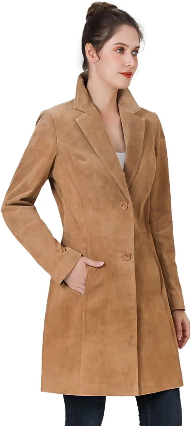 BGSD Women Mary Suede Leather Long Walking Coat (Also available in Plus Size & Petite)